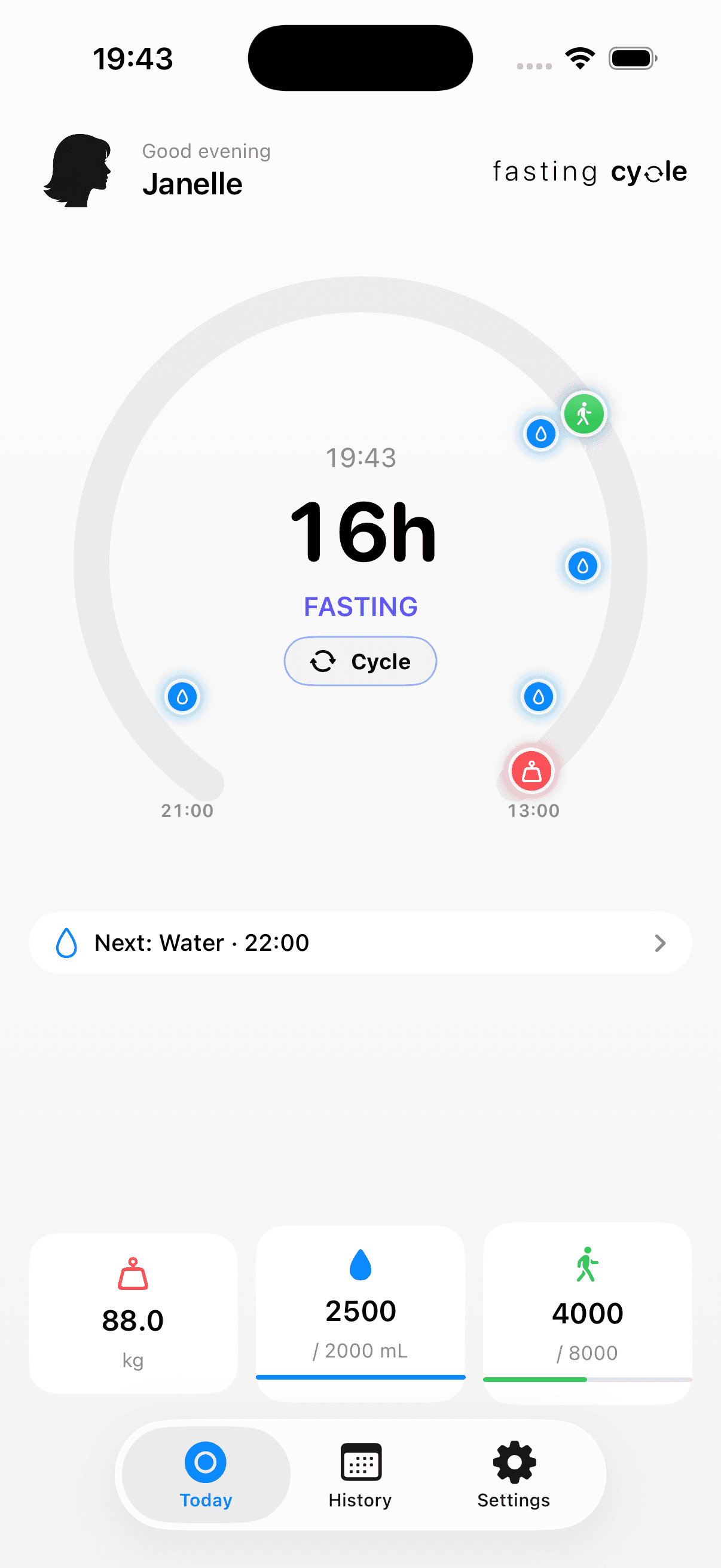 Fasting phase — calm, at-a-glance countdown.