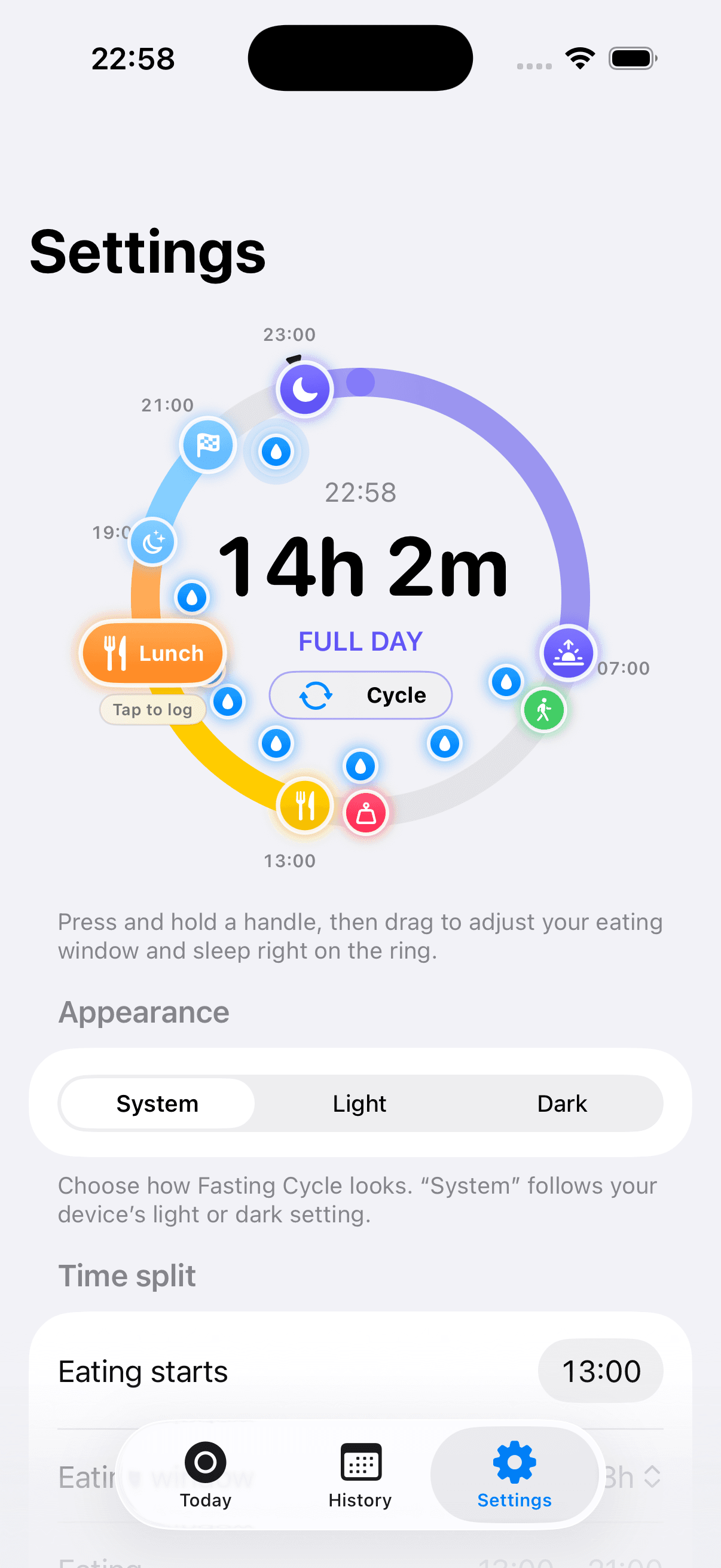 Drag the ring to shape your eating window and sleep.