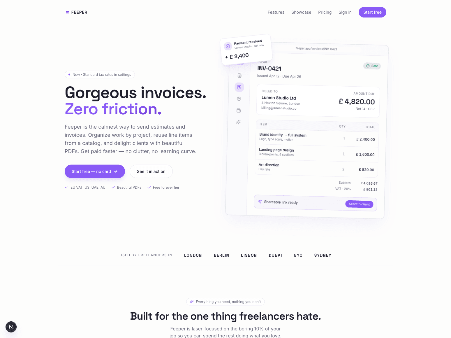 Gorgeous invoices, zero friction — estimates, invoices, and shareable PDFs.