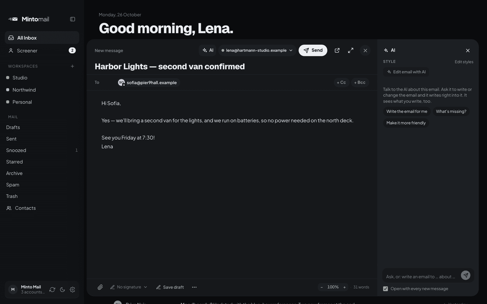 Compose: a clean full-height editor.