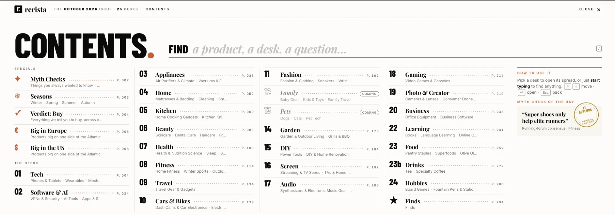 Contents: 25 desks and the specials, with Find built in.